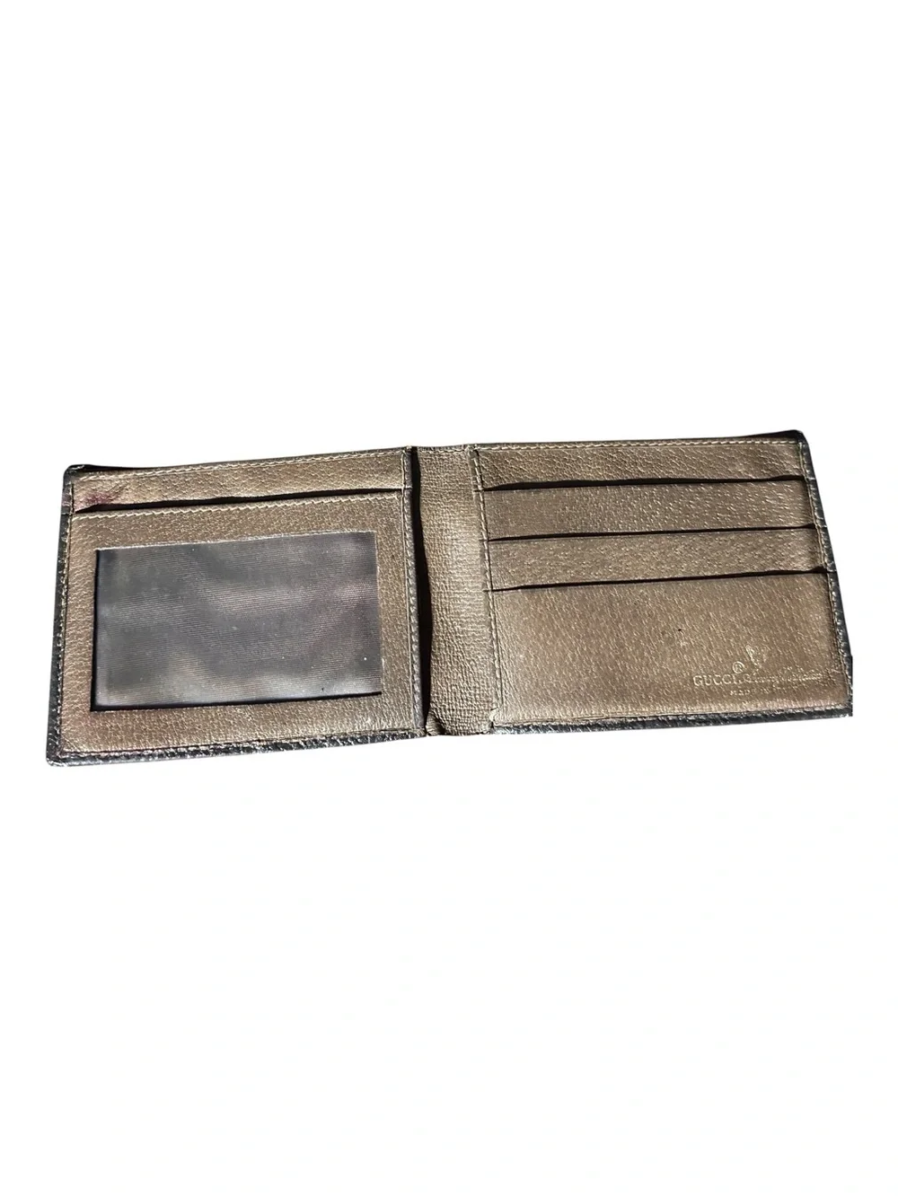 Gucci Beige and Brown GG Canvas Wallet with Leather Trim